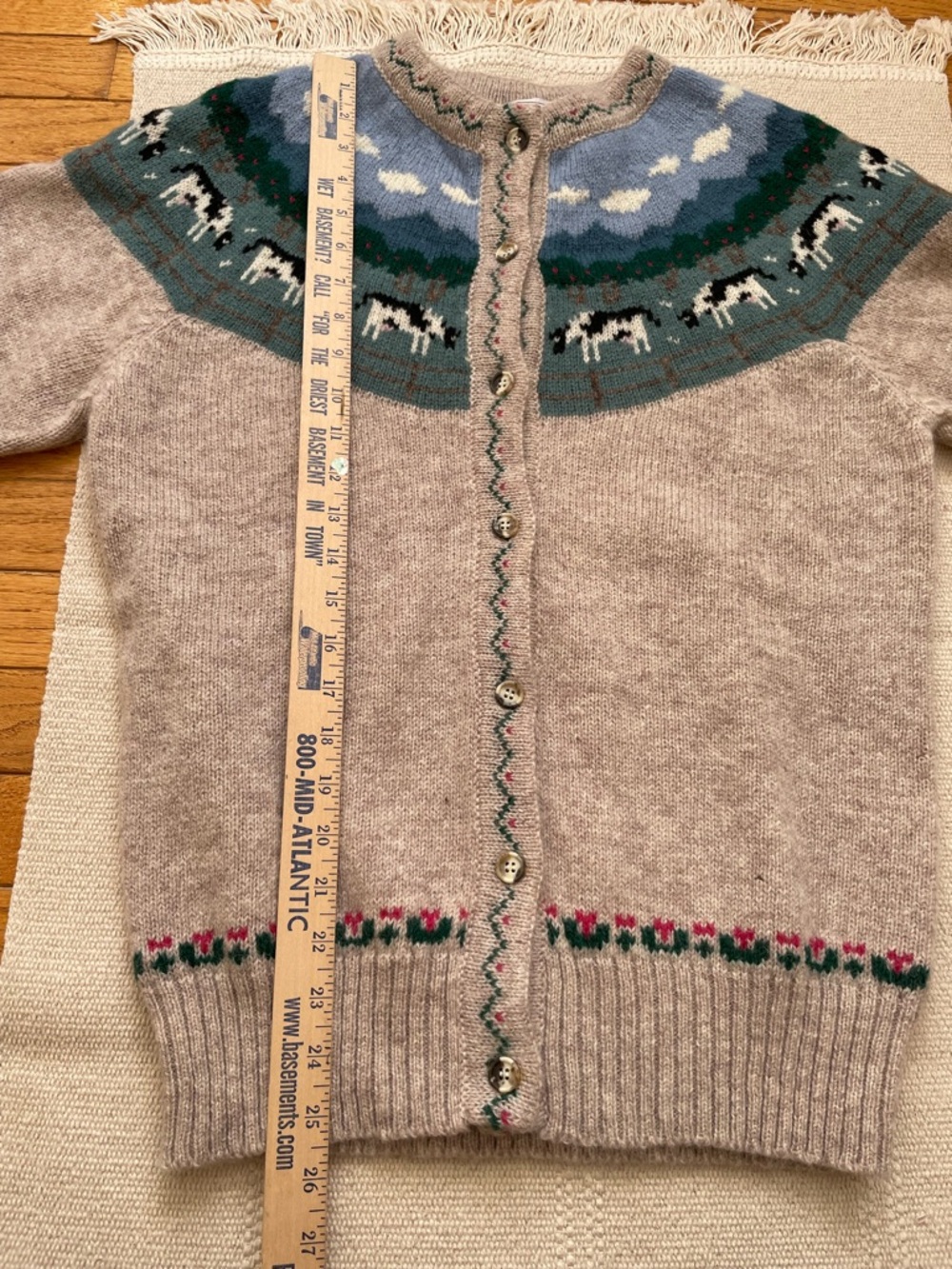 Vintage Orvis Wool Cow Cardigan Size L Cottagecore Knitted Grandma - Picture 6 of 6